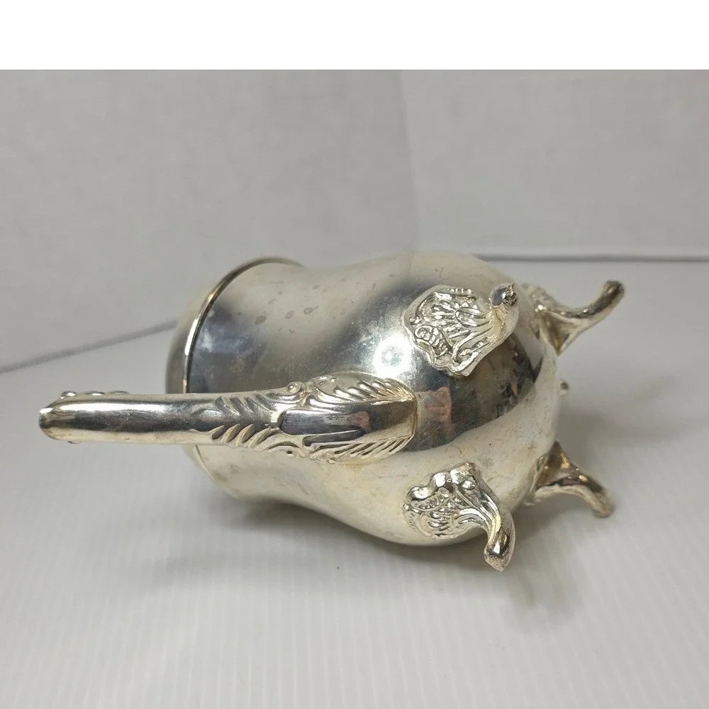 Vintage‎ Silver Plate Mini Teapot Creamer Ornate Footed Hinged Lid Unmarked